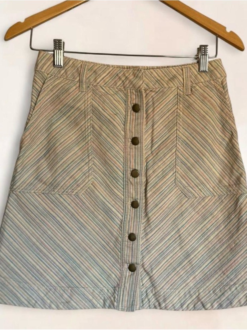 Anthropologie Pilcro Pastel Striped Button Front Mini Skirt 4 Indie Twee Preppy